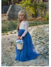 Ivory Lace Blue Tulle Two-tone Long Flower Girl Dress